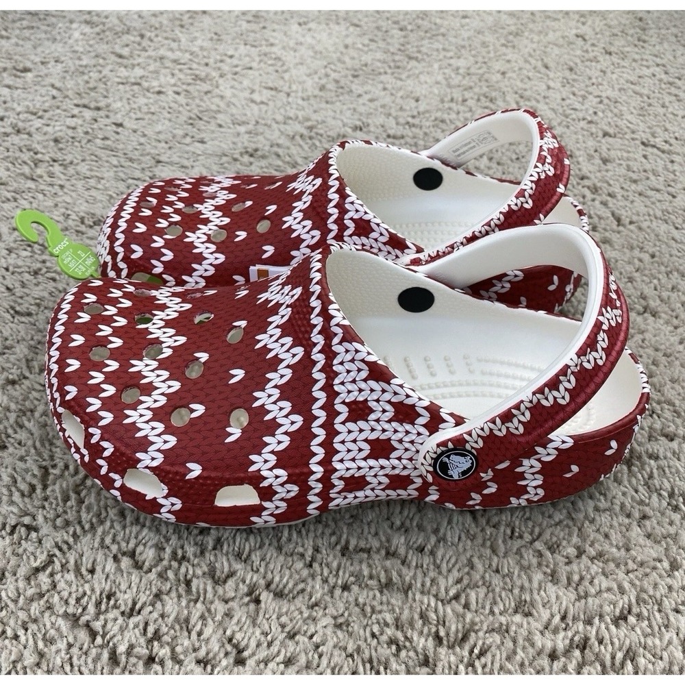 Crocs Classic Holiday‎ Sweater Clogs Men's 5, Women's 7 Red & White Shoes 209237 - Picture 7 of 10